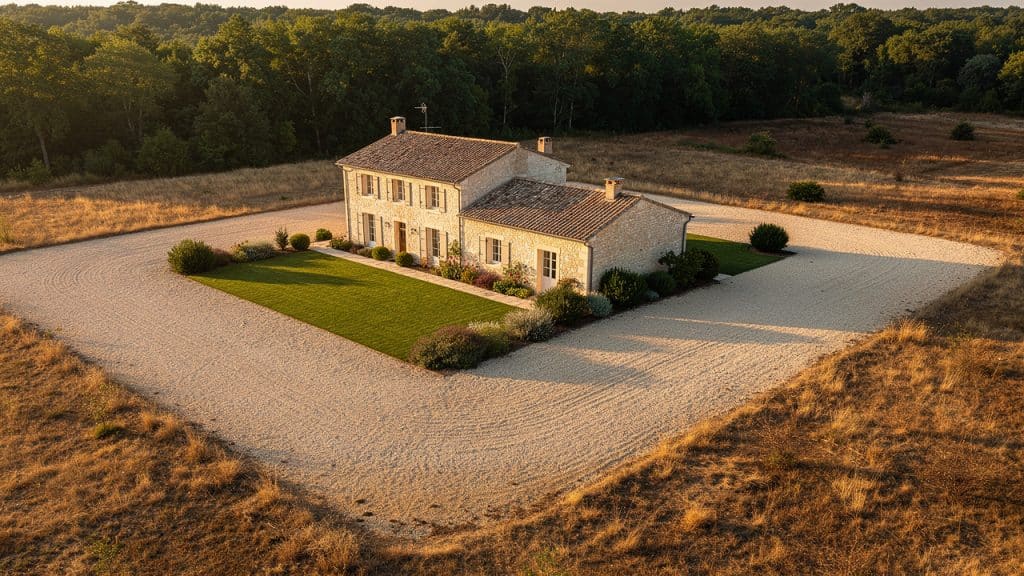 Maison protégée par une zone débroussaillée, forêt tenue à distance, prévention des feux de forêt