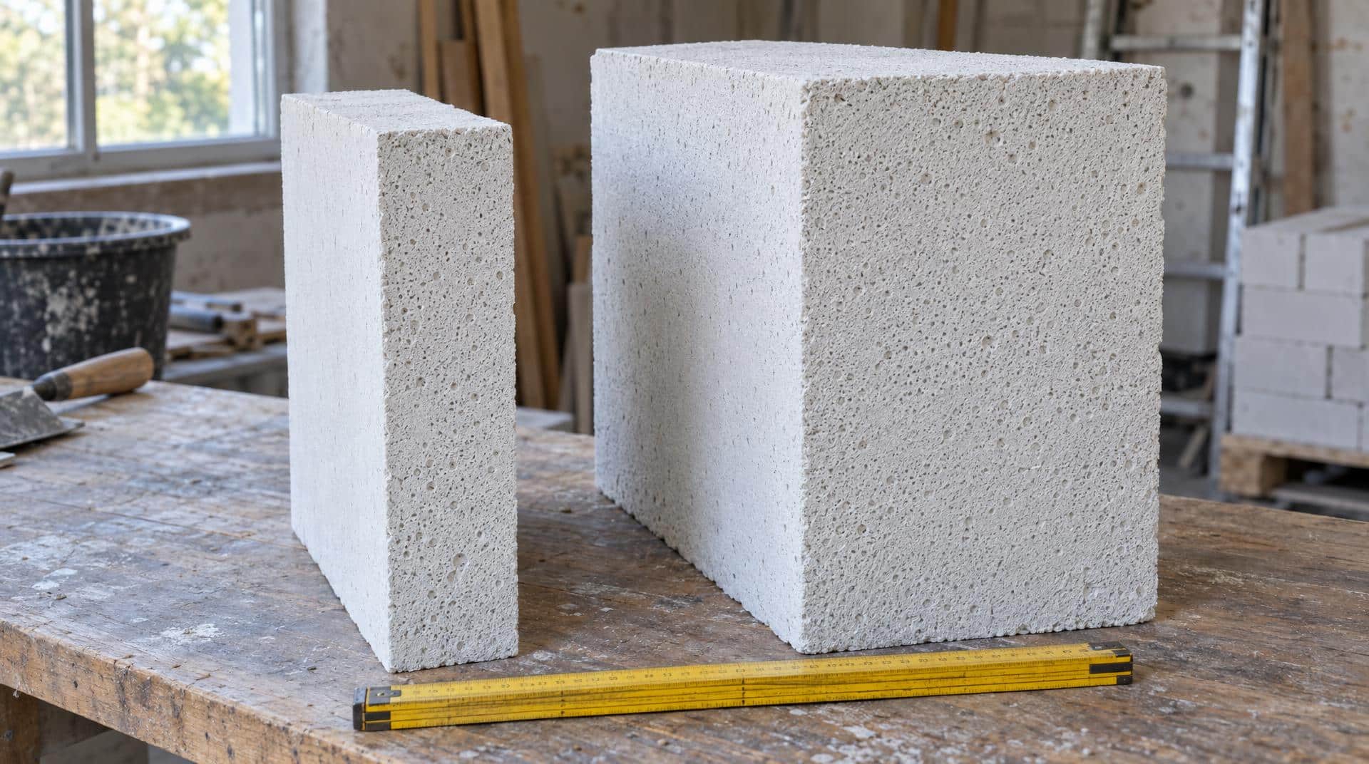 Carreau de béton cellulaire de 10 cm comparé à un bloc de 36,5 cm d’épaisseur
