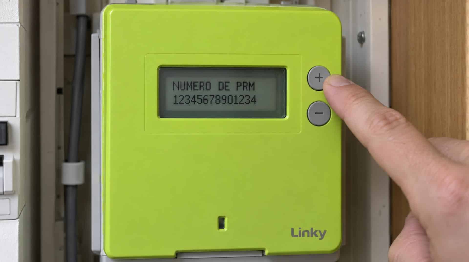 Écran d'un compteur Linky affichant le numéro de PRM, demandé pour souscrire une batterie virtuelle