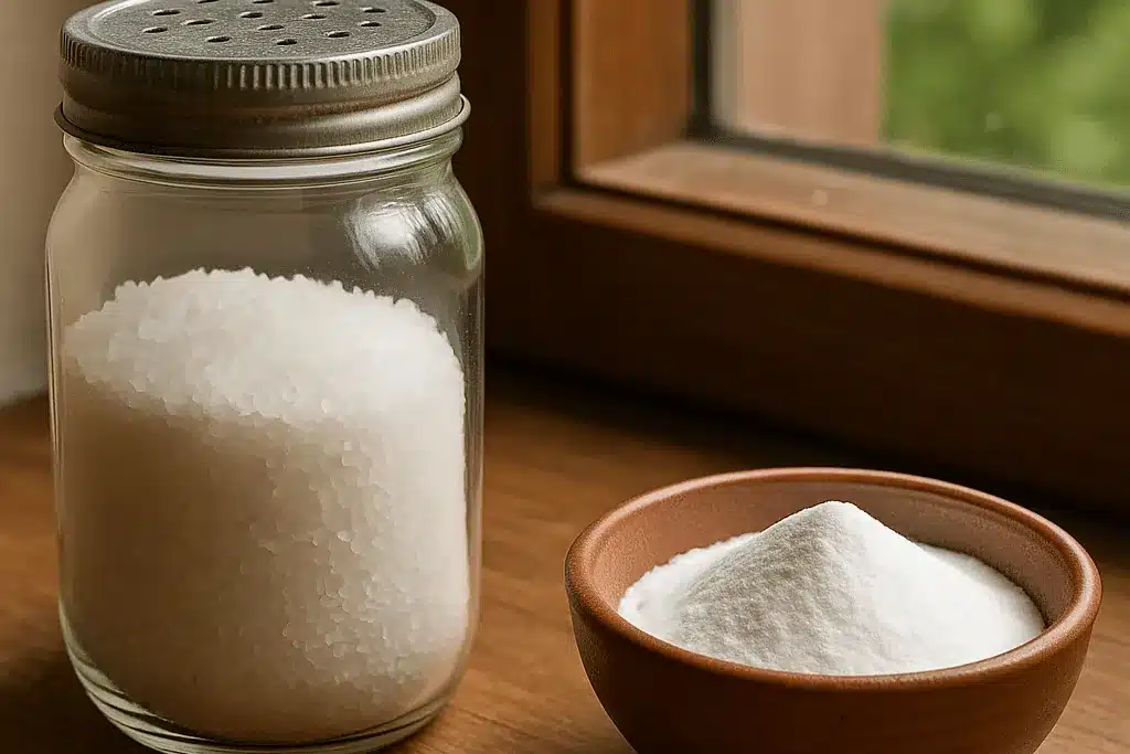 Gros sel et bicarbonate, absorbeurs d'humidité naturels économiques